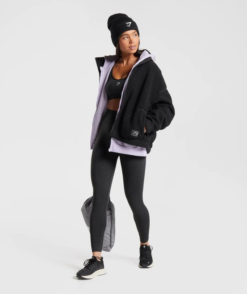 Women's Gymshark Sherpa Jackets Black | NZ 6JHCQG